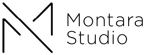 Montara Studio logo with stylized letter M and minimalist typography on white background